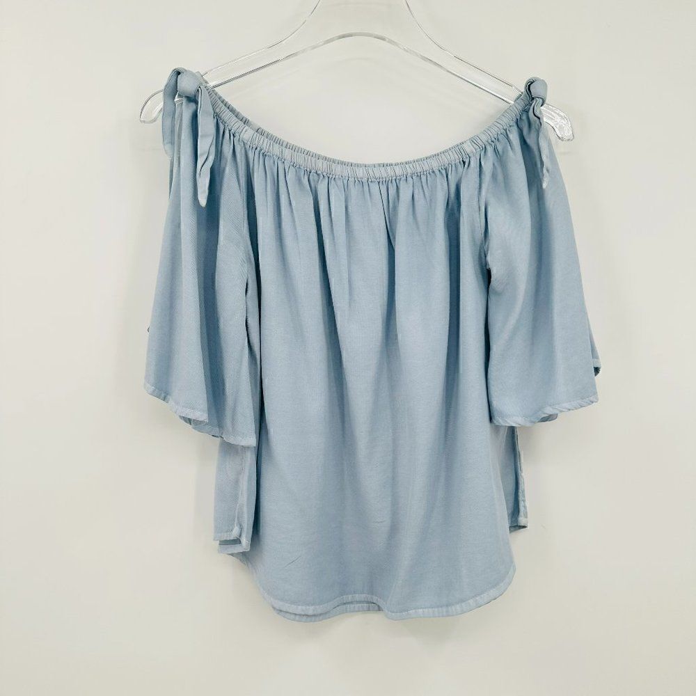 Billabong Size Small Blue Off the Shoulder Boho Open Sleeve Blouse Top